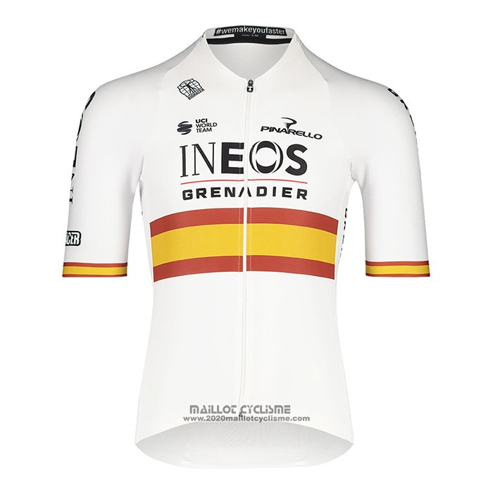 2022 Maillot Cyclisme Espagne Champion Ineos Blanc Rouge Manches Courtes et Cuissard